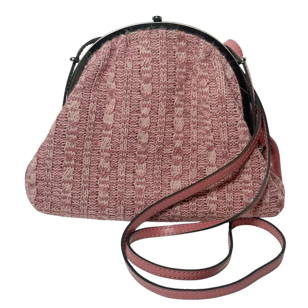 PATRICIA NASH Silvia Frame Bag Dusty Rose Leather & Knit Kiss Lock Crossbody